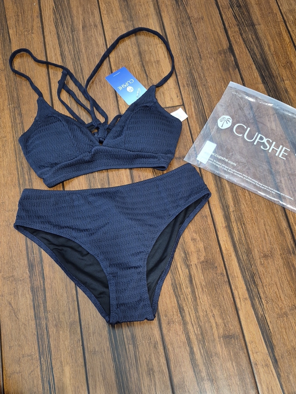CUPSHE Women's Midnight Ripple Navy Textured Bikini